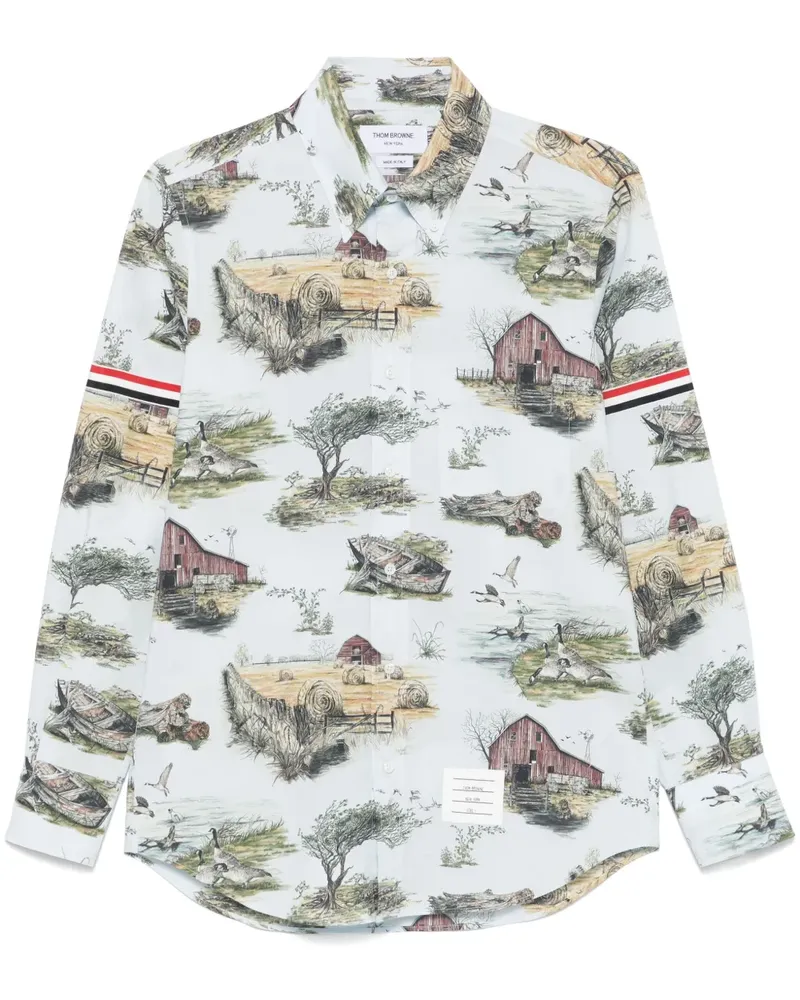 Thom Browne Hemd mit grafischem Print - Blau Blau
