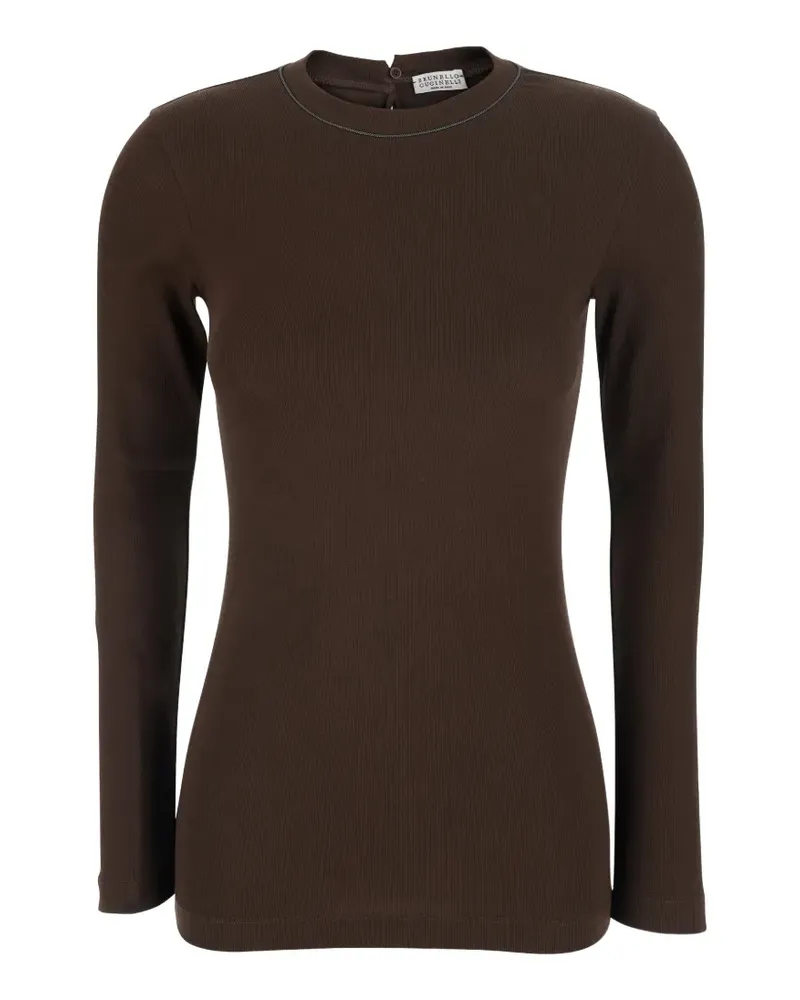 Brunello Cucinelli monili-trim long-sleeve T-shirt - Braun Braun