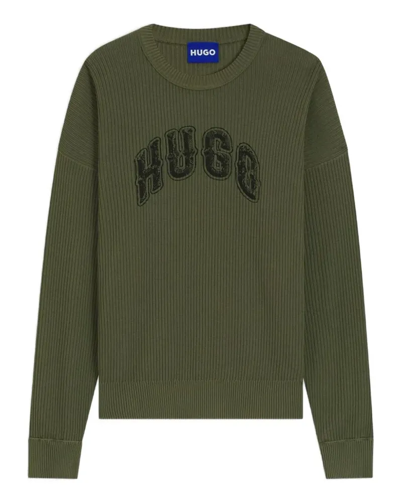 HUGO BOSS Gerippter Oversized-Pullover mit College-Logo - Grün Grün