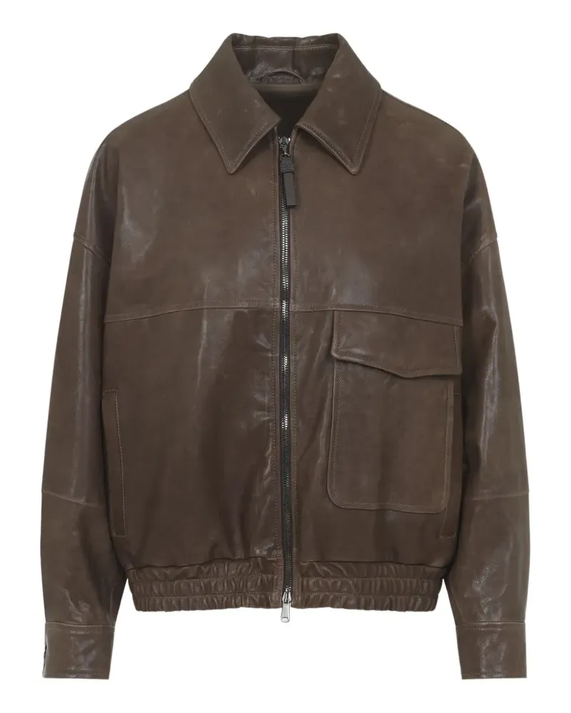 Brunello Cucinelli flap-pocket leather jacket - Braun Braun