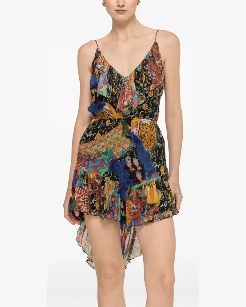 NISSA printed chiffon asymmetric mini dress - Schwarz Schwarz