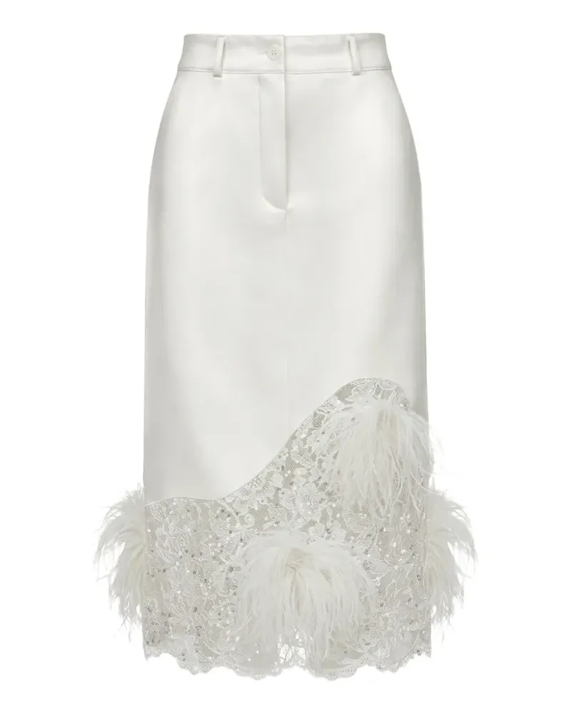 ALMAZ Highway feather-trimmed lace-panel midi skirt - Weiß Weiß