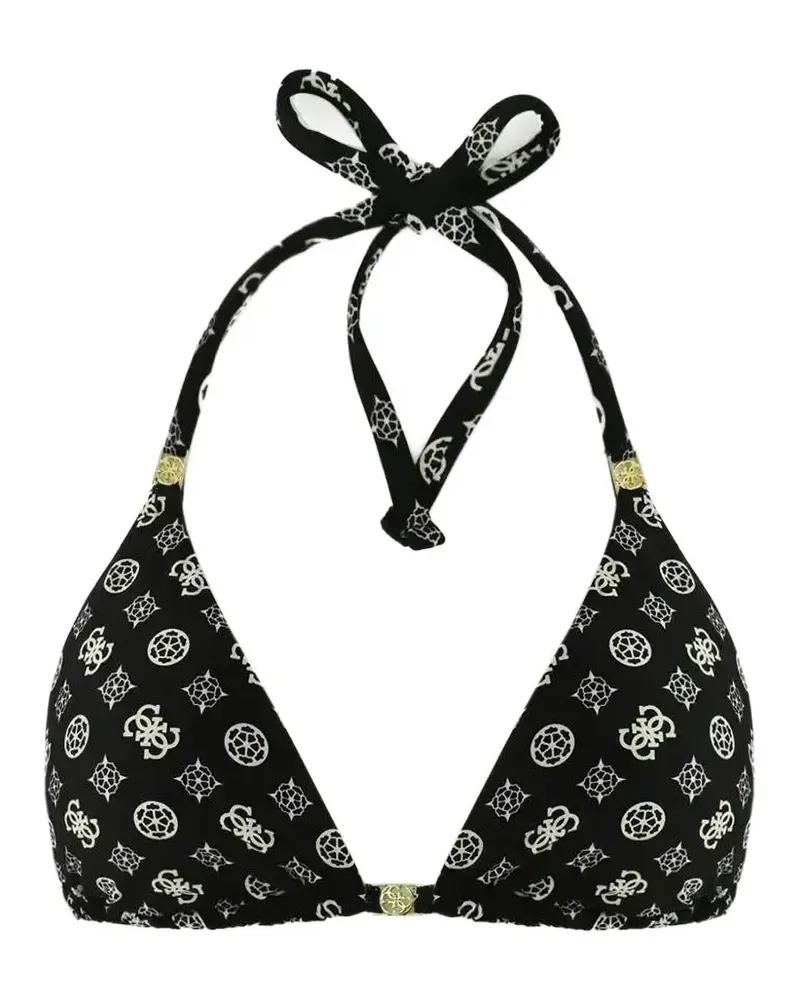 Guess logo-print triangle bikini top - Schwarz Schwarz