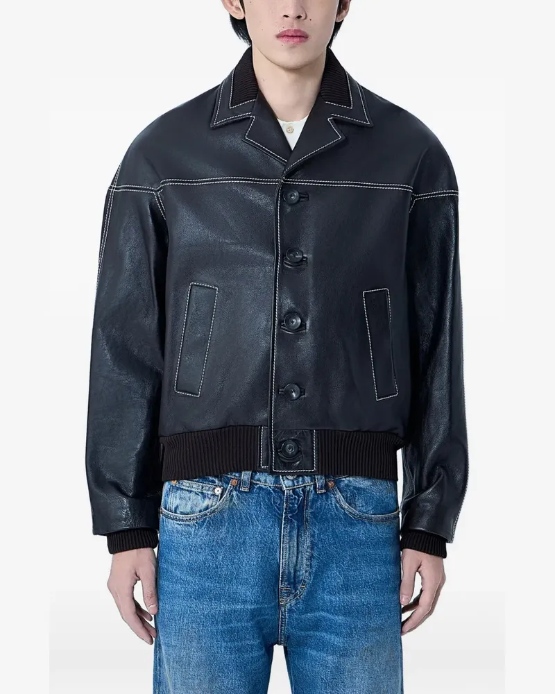 Wales Bonner ribbed trims notched leather jacket - Braun Braun