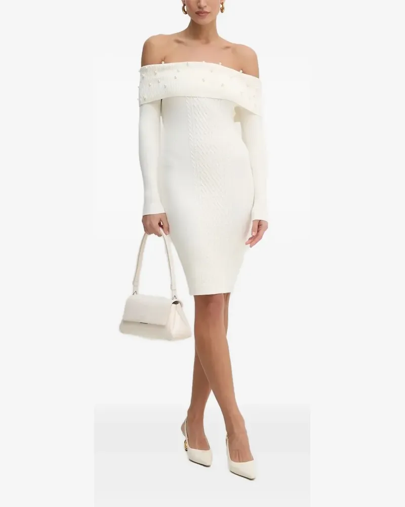 Guess Zopfmuster-Kleid mit Perlen - Weiß Weiß
