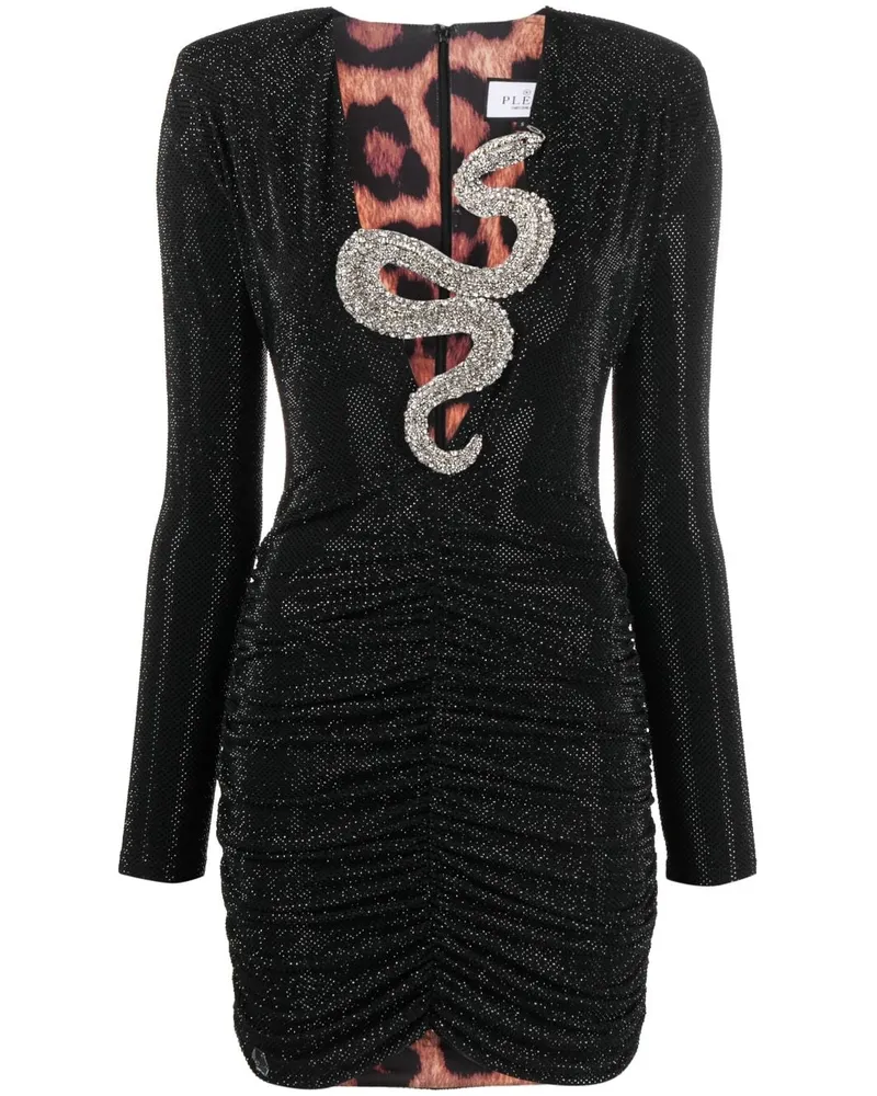 Philipp Plein Gerafftes Minikleid mit Kristallen - Schwarz Schwarz