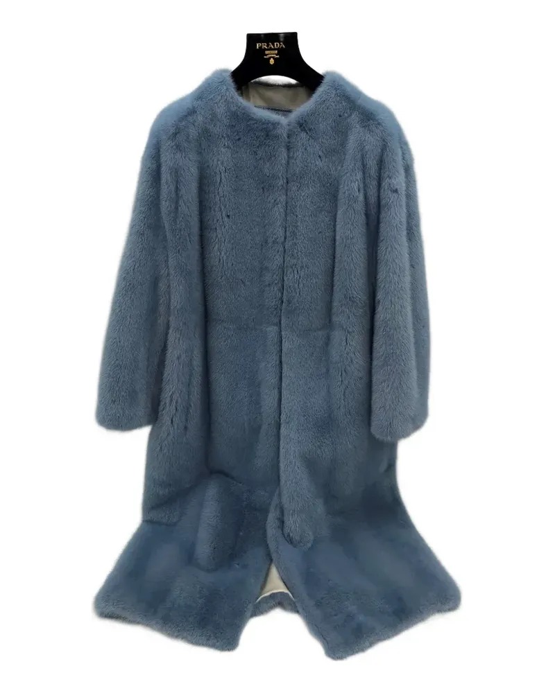 Prada faux-fur collarless coat - Blau Blau