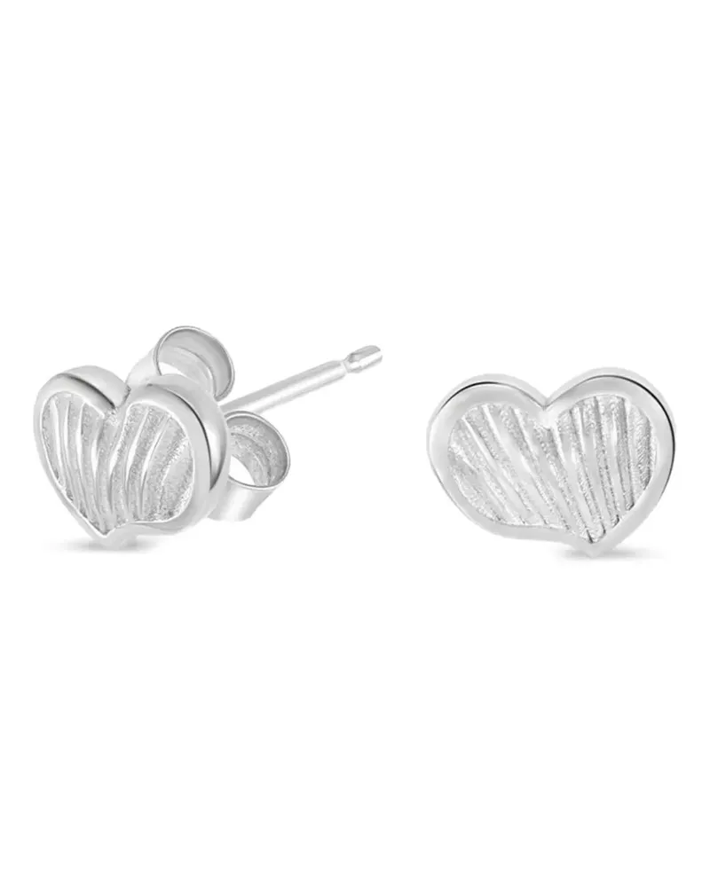 Dower & Hall Gerippte Humbug Heart Studs Ohrstecker - Silber Silber