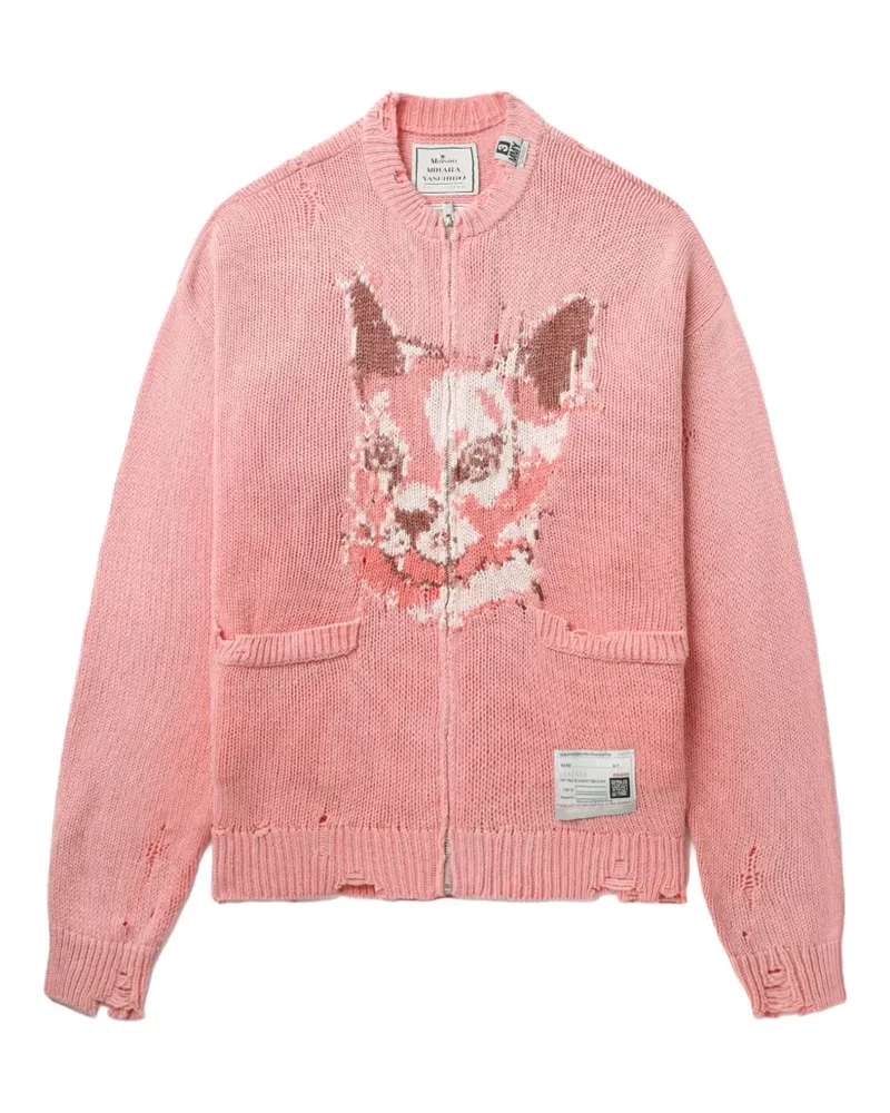 MIHARAYASUHIRO Cardigan im Distressed-Look mit Katzengesicht - Rosa Rosa