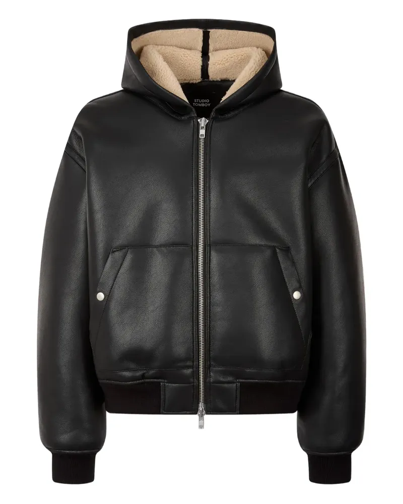 STUDIO TOMBOY hooded faux leather jacket - Schwarz Schwarz