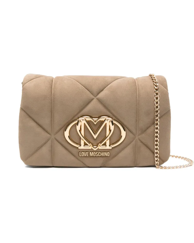 Moschino Gesteppte Umhängetasche mit Logo-Schild - Nude Nude