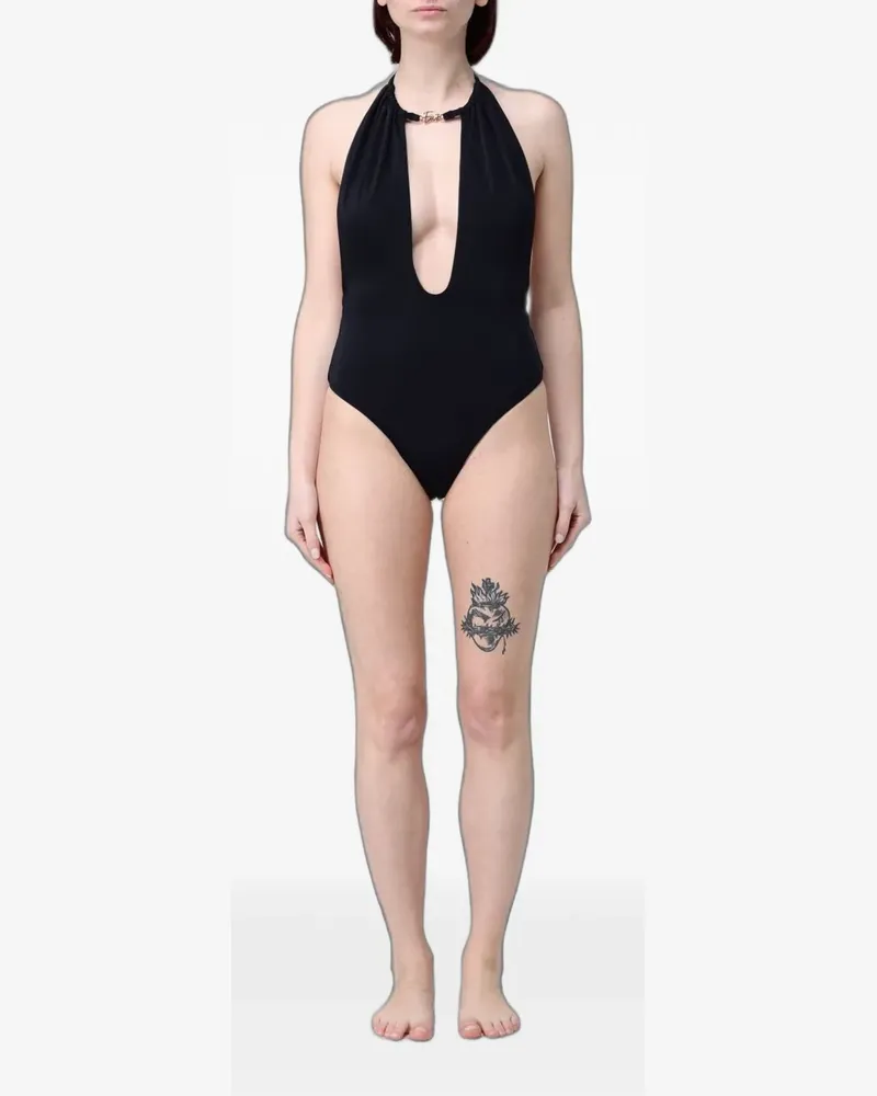 EA7 logo-plaque halterneck swimsuit - Schwarz Schwarz