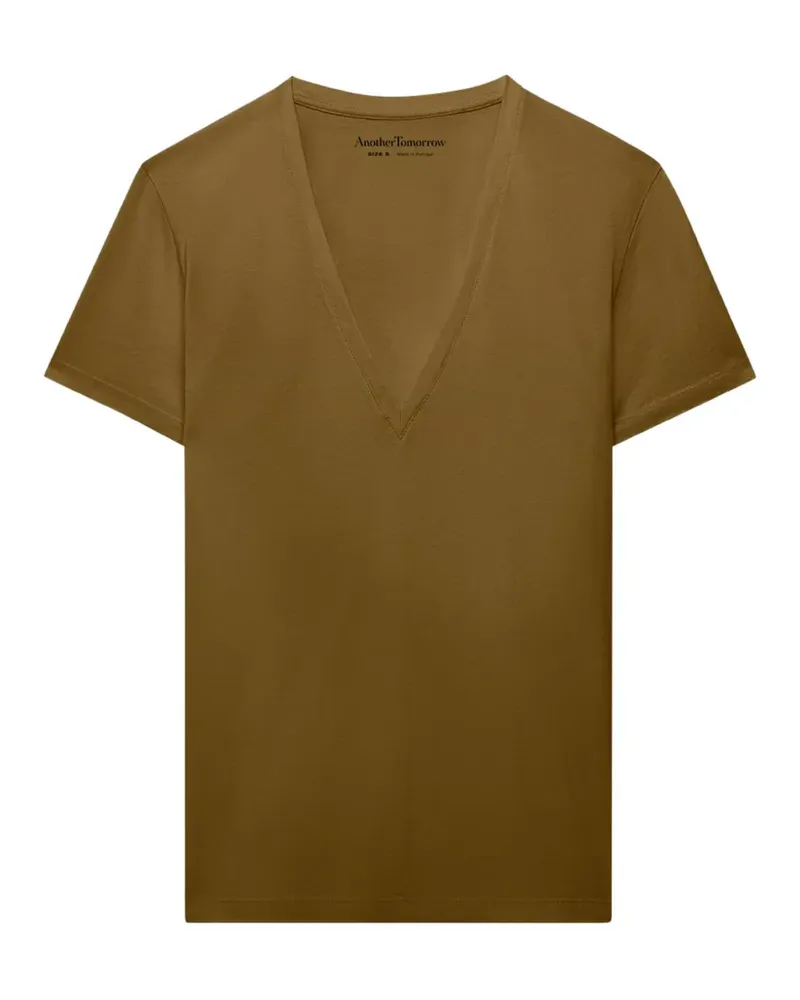 Another Tomorrow T-Shirt mit V-Ausschnitt - Grün Grün