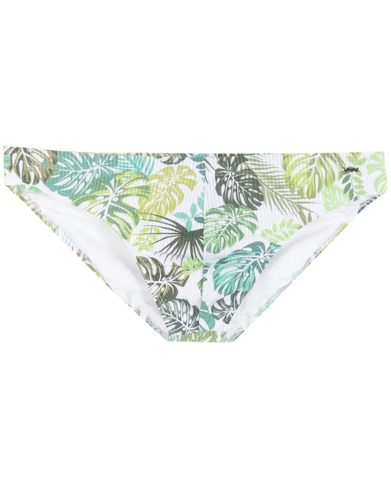 Amir Slama Badehose mit Blatt-Print - Weiß Weiß