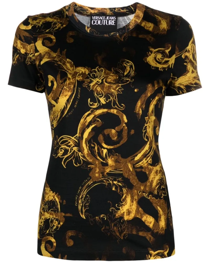 Versace Jeans T-Shirt mit Watercolour Couture-Print - Schwarz Schwarz
