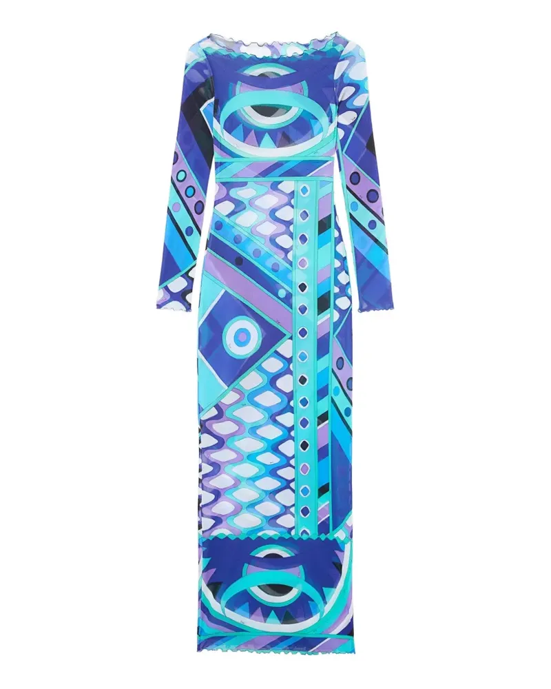 Emilio Pucci geometric-print mesh gown - Blau Blau