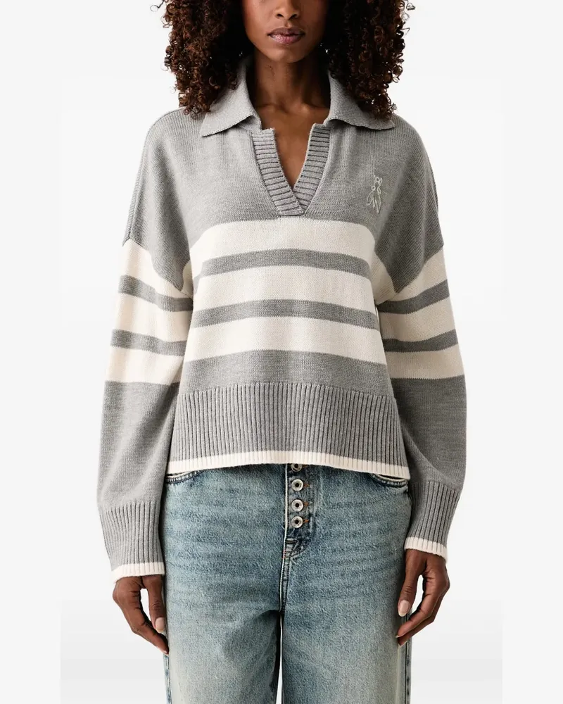 Patrizia Pepe Gestreifter Pullover mit Logo - Grau Grau