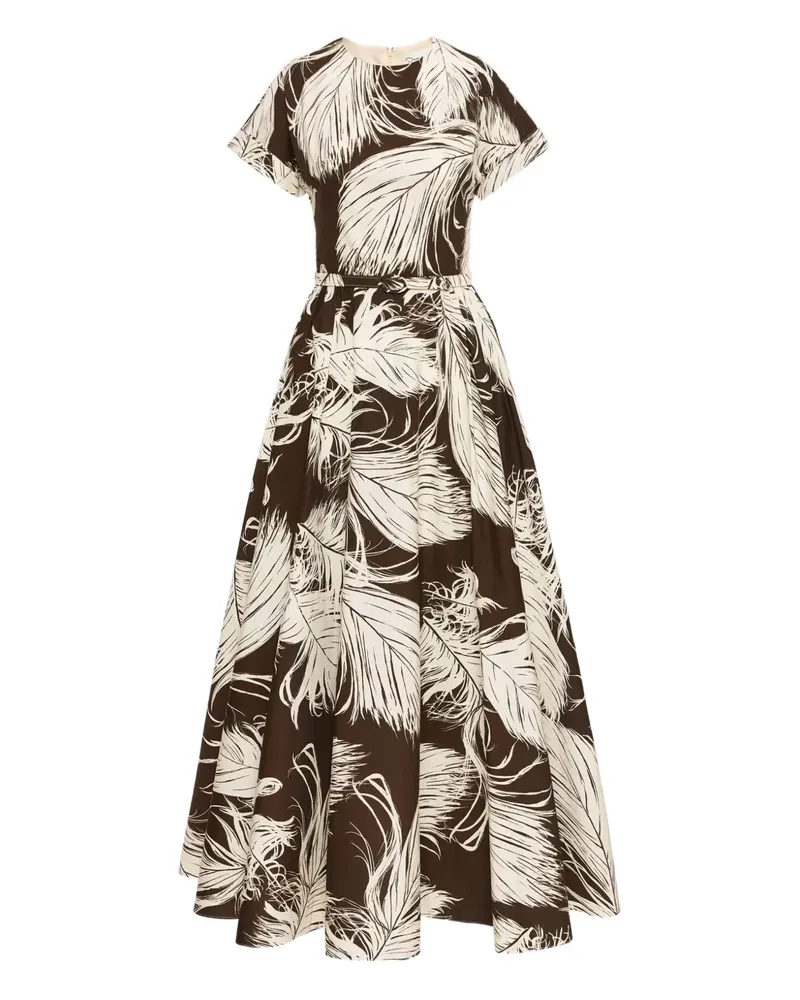 Oscar de la Renta Popeline-Kleid mit Feder-Print - Braun Braun