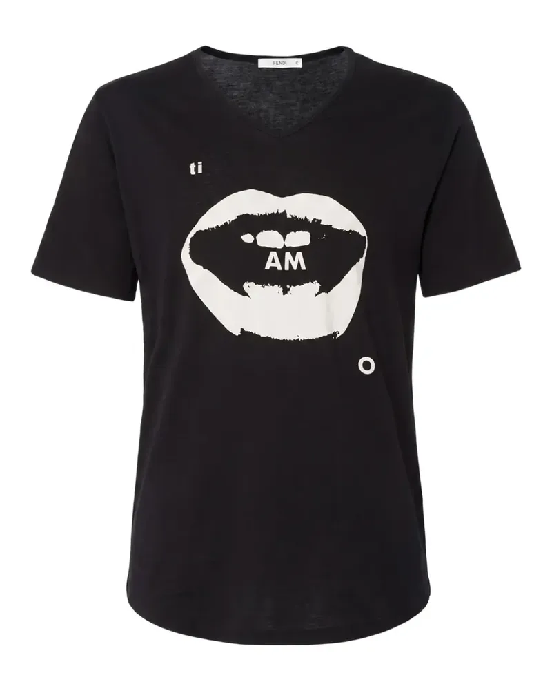Fendi graphic-print V-neck T-shirt - Schwarz Schwarz