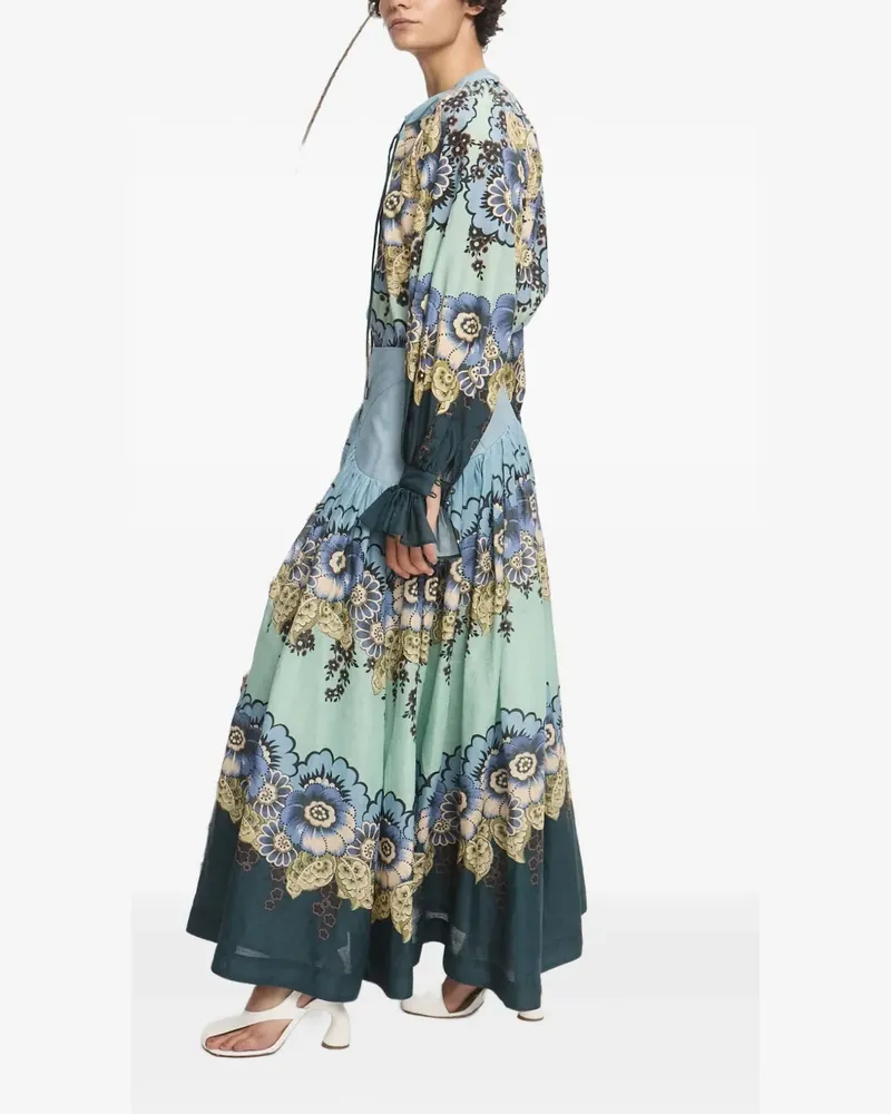 ALEMAIS Gestufter Madalena Maxirock mit Blumen-Print - Blau Blau