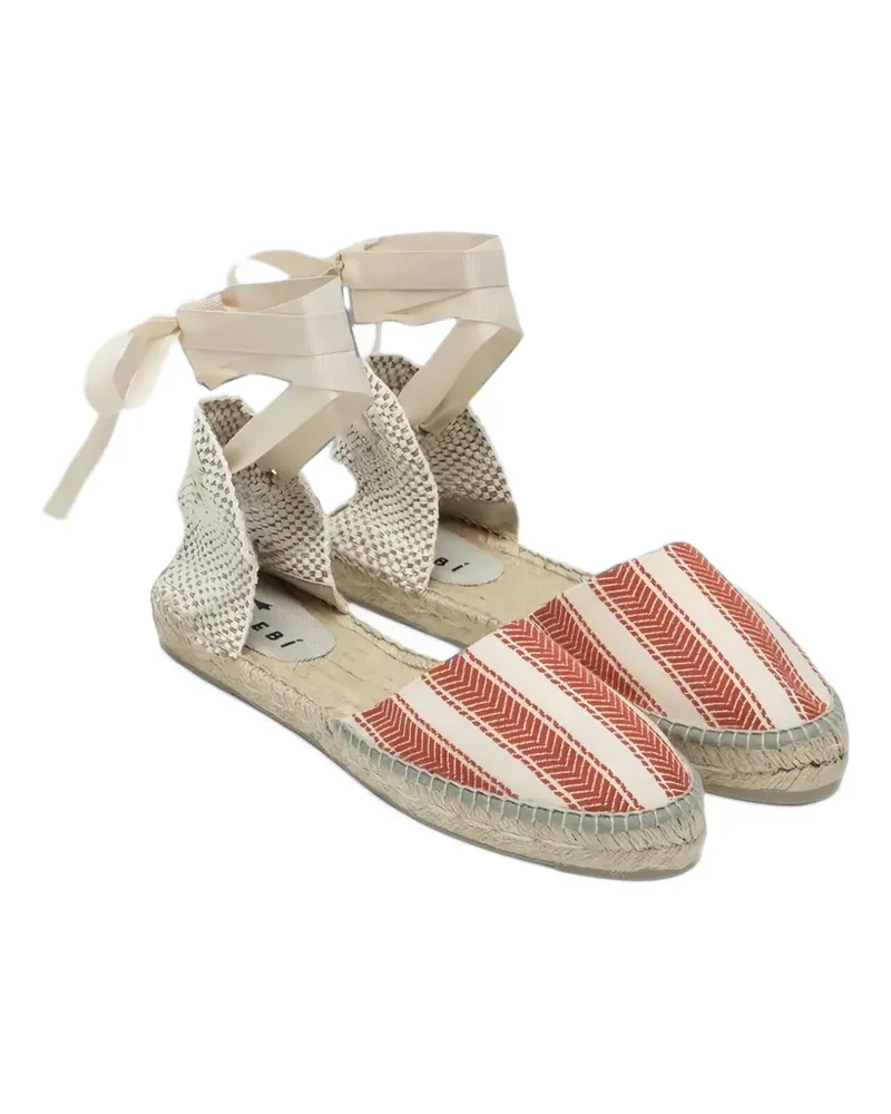 Manebí Flache gestreifte Espadrilles mit Schnürung - Nude Nude