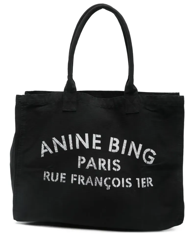 Anine Bing Canvas-Tote Bag mit Logo - Schwarz Schwarz