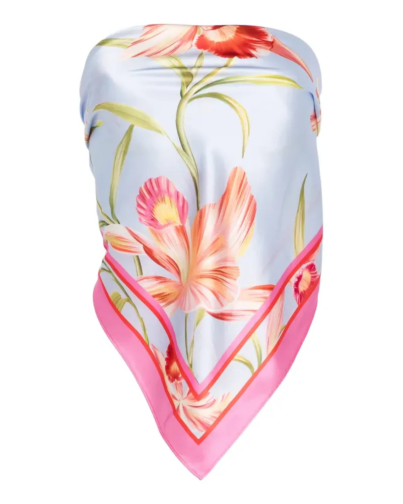 Retrofête floral-print silk top - Blau Blau