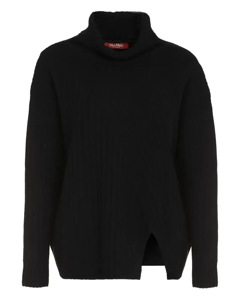 Max Mara Gerippter Rollkragenpullover - Schwarz Schwarz