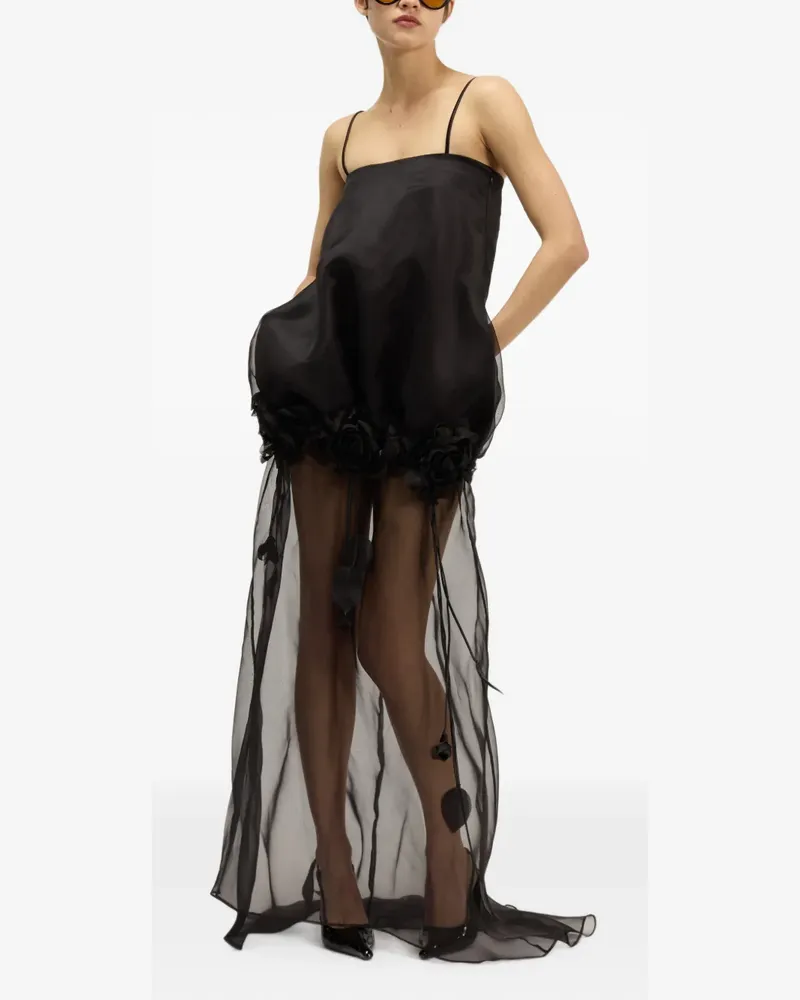 Giuseppe di Morabito Semi-transparentes Maxikleid mit Blumenverzierung - Schwarz Schwarz