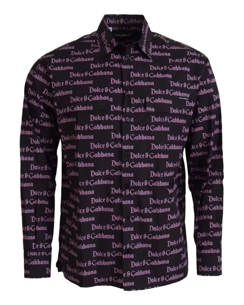 Dolce & Gabbana Schmales Hemd mit Logo-Print - Schwarz Schwarz