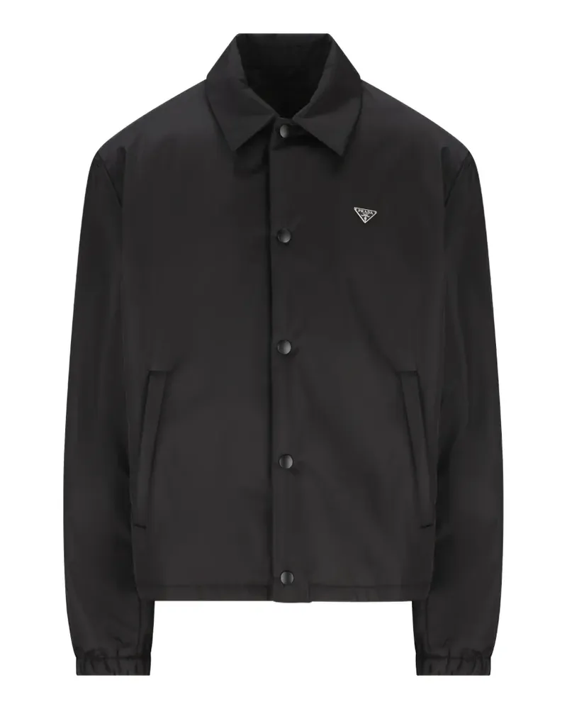 Prada button-fastening logo-plaque jacket - Schwarz Schwarz