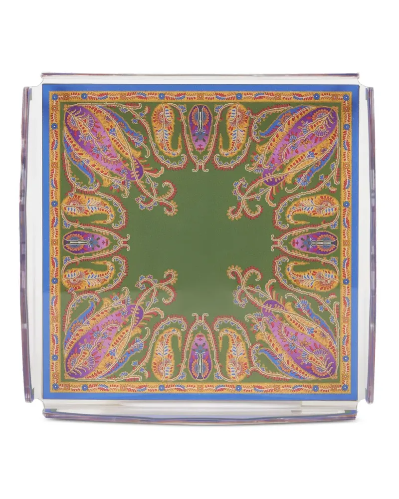 Etro Eckiges Tablett mit Paisleymuster (4,5cm x 17cm) - Grün Grün