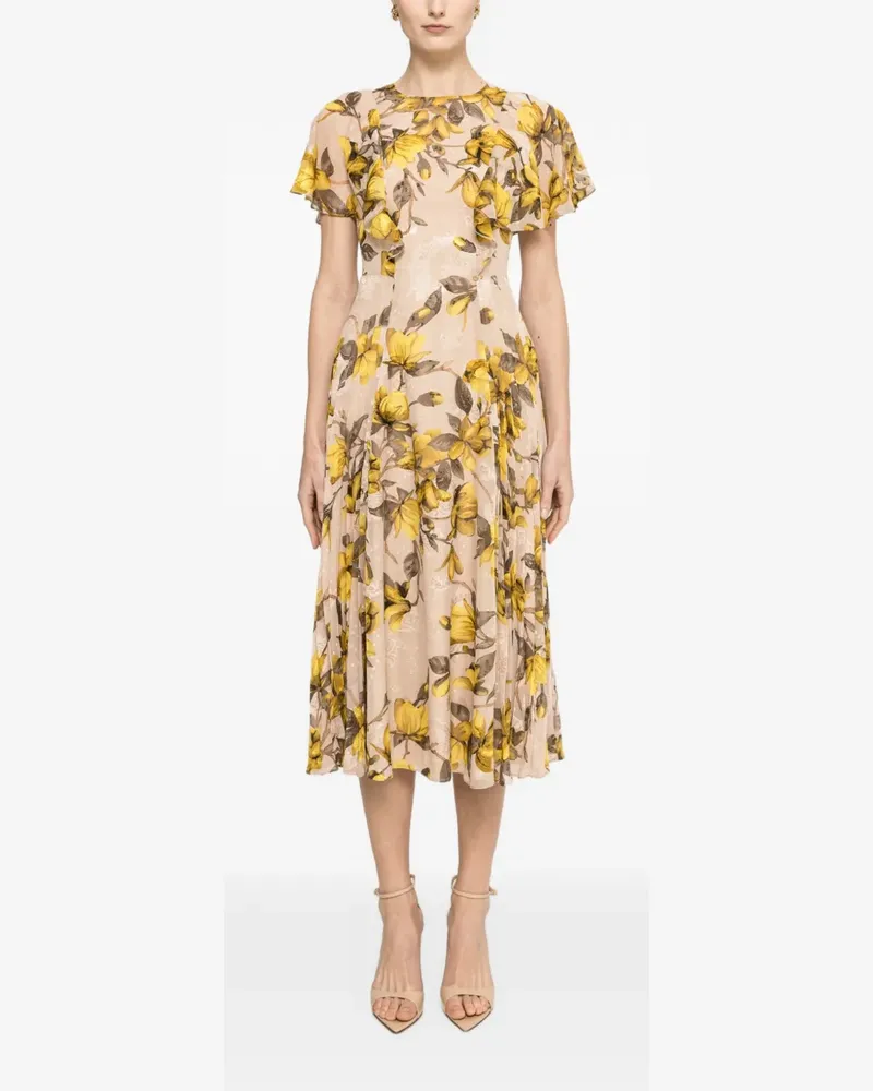 NISSA Gerüschtes Midikleid mit Blumenprint - Nude Nude
