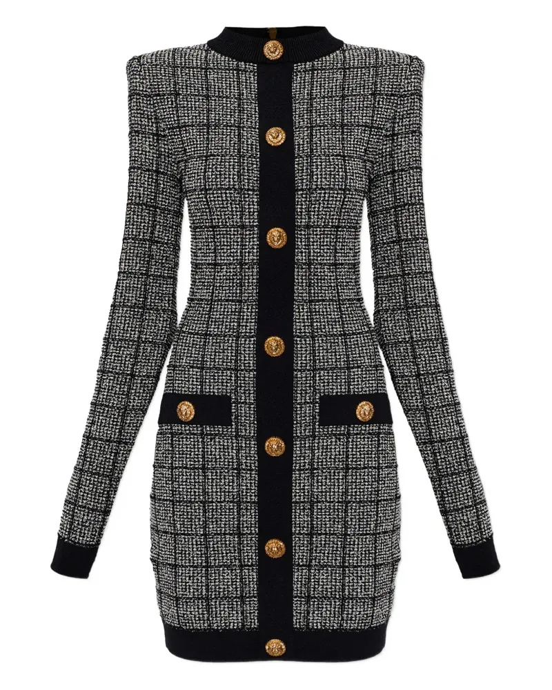 Balmain Kariertes Kleid mit langen Ärmeln - Grau Grau