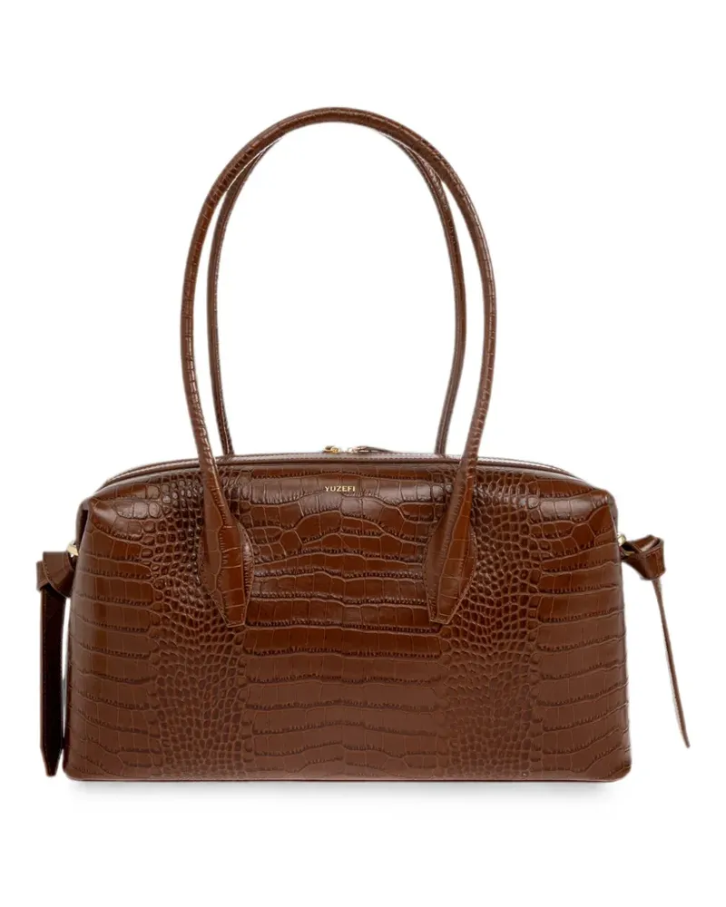 YUZEFI Brioche croc-effect leather shoulder bag - Braun Braun