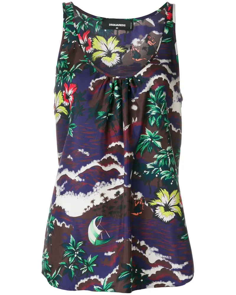 Dsquared2 Aloha' Seidentop mit Print - Mehrfarbig Mehrfarbig