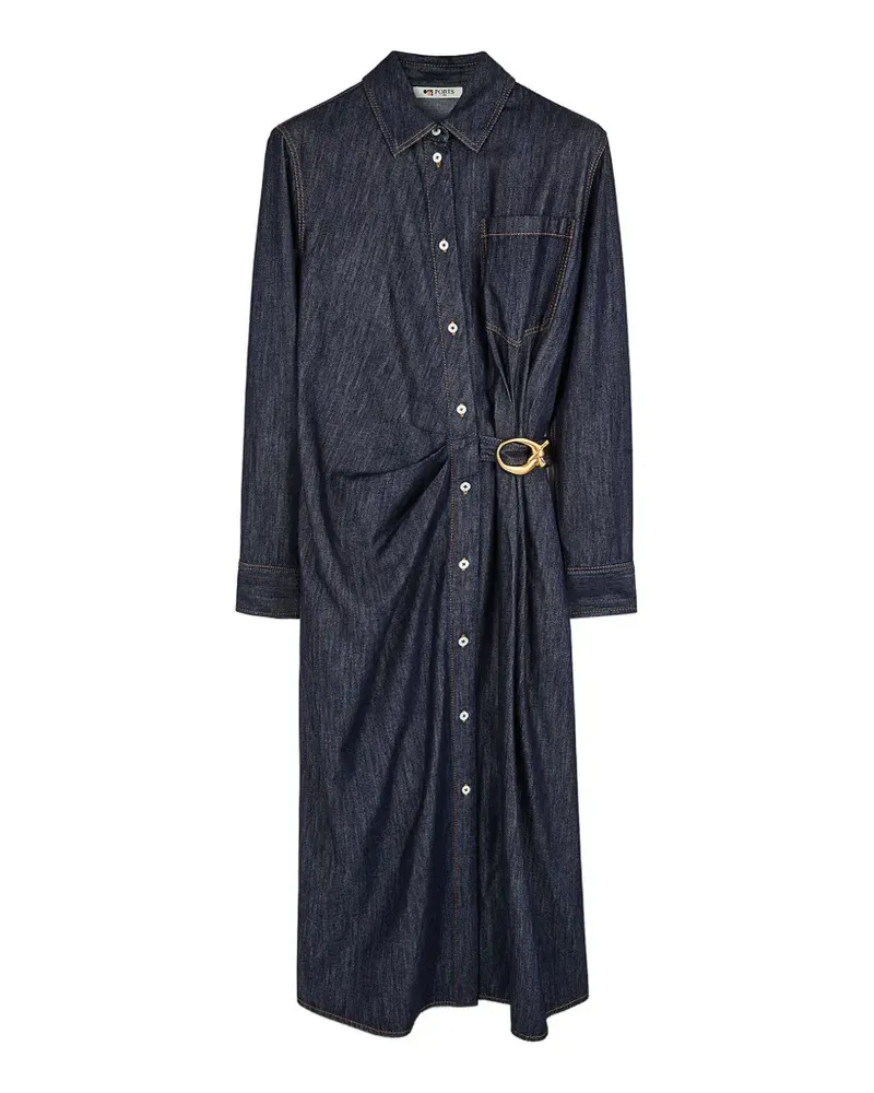 Ports 1961 draped denim midi dress - Blau Blau