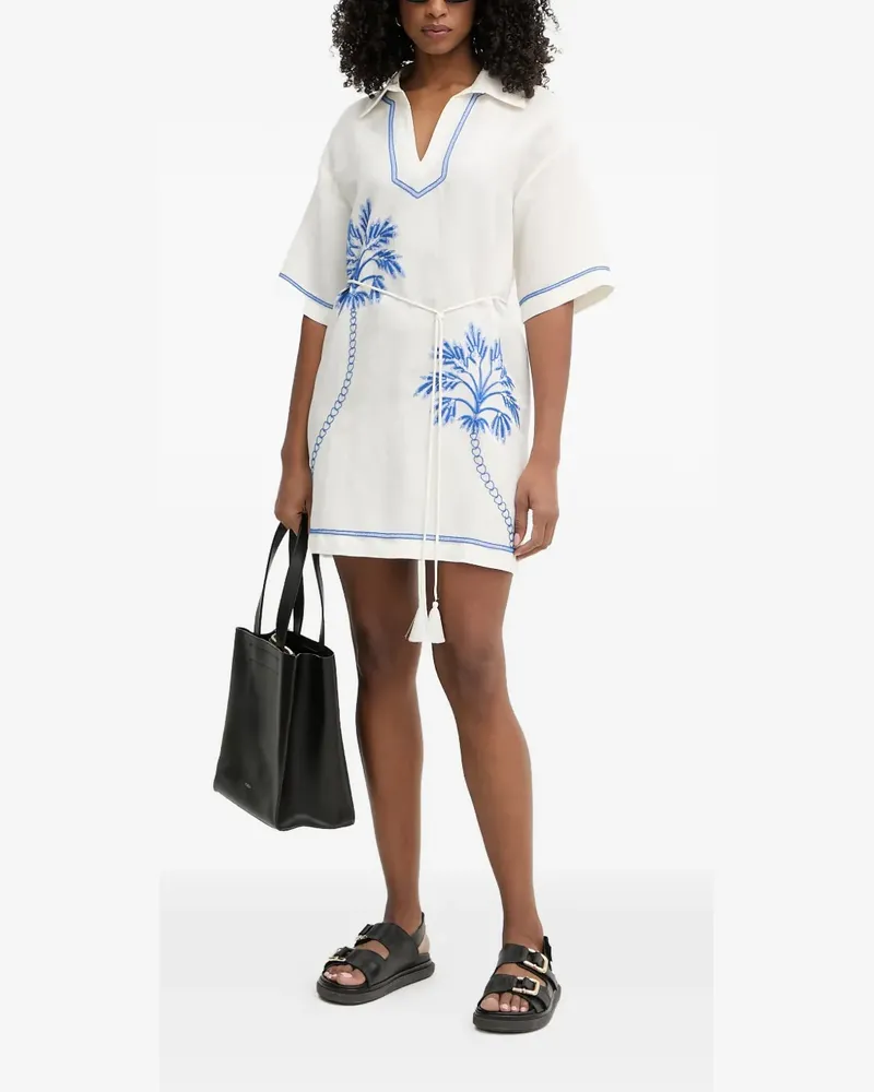 Twin-Set palm tree-embroidered belted mini dress - Weiß Weiß