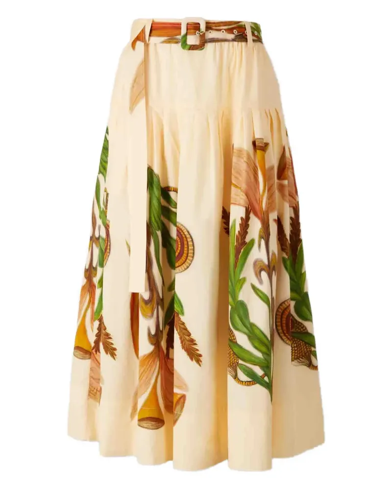 Ulla Johnson Filagree botanical-print belted midi skirt - Nude Nude