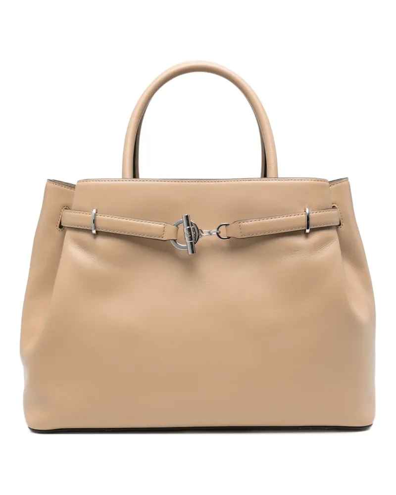 Ralph Lauren logo-plaque leather tote bag - Nude Nude