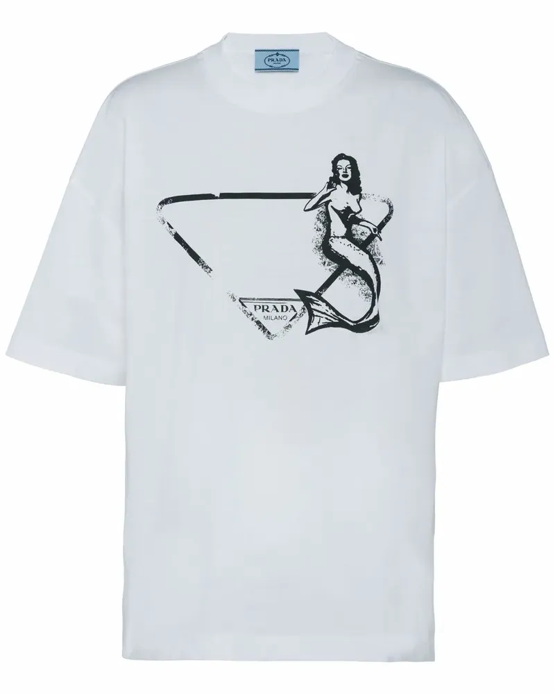 Prada T-Shirt mit Meerjungfrauen-Print - Weiß Weiß