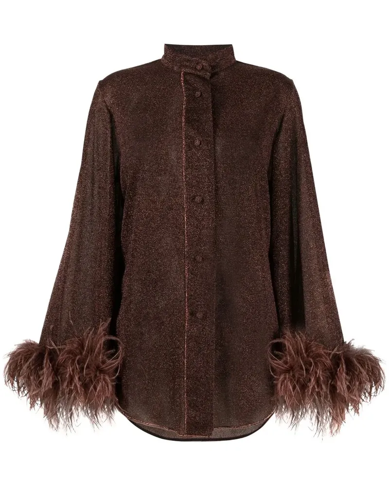 Oséree Bluse mit Federn - Braun Braun