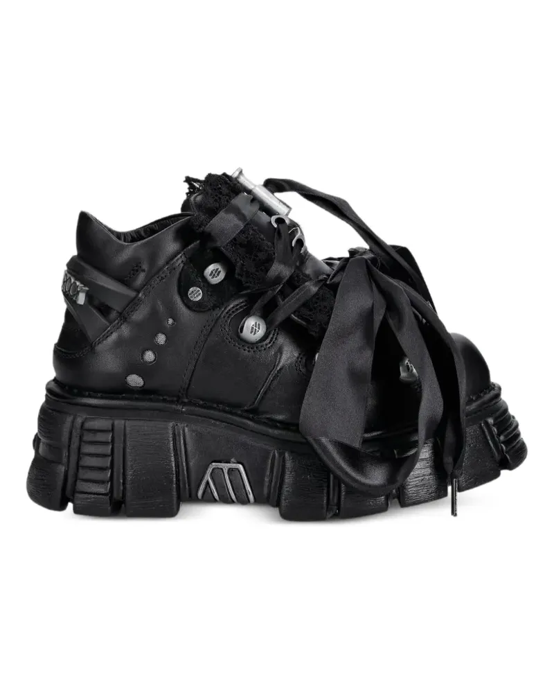 New Rock Plateau-Stiefel im Metallic-Look - Schwarz Schwarz