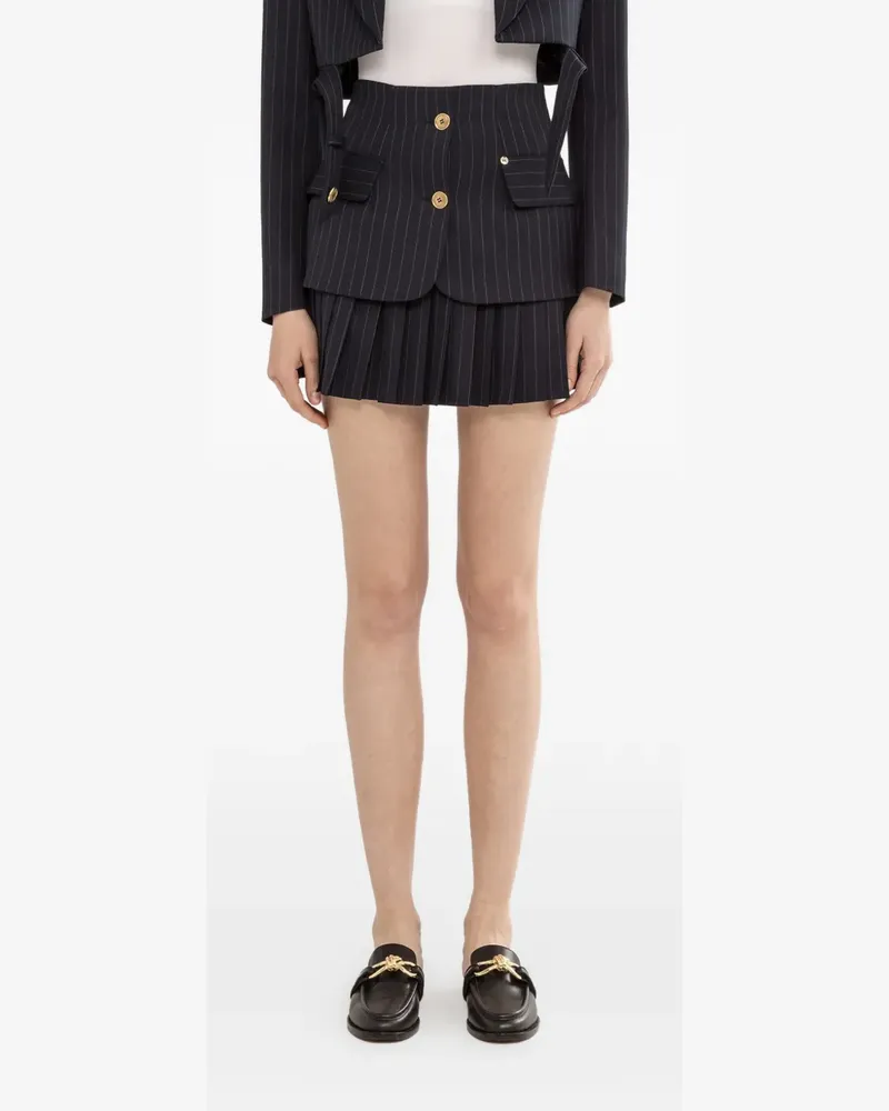 NISSA pinstripe-pattern pleated skirt - Schwarz Schwarz