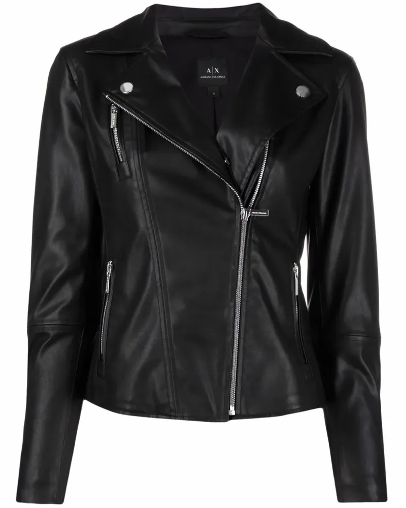 Armani Exchange Bikerjacke aus Faux-Leder - Schwarz Schwarz