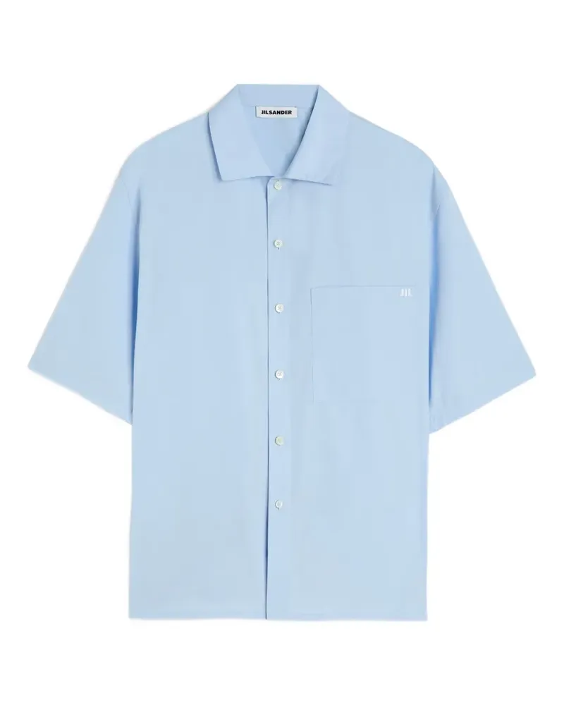 Jil Sander Popeline-Hemd mit Logo-Stickerei - Blau Blau