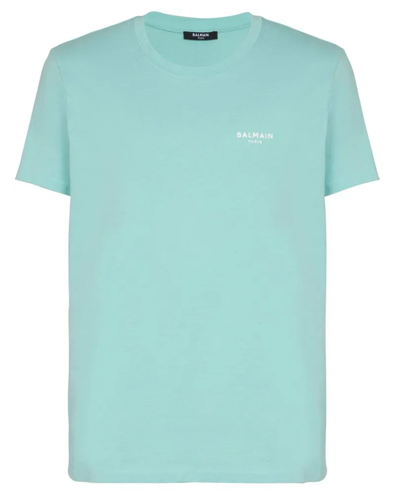 Balmain T-Shirt mit beflocktem Logo - Blau Blau