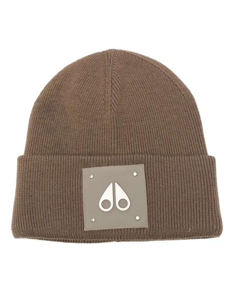 Moose Knuckles logo-patch ribbed-knit beanie hat - Braun Braun
