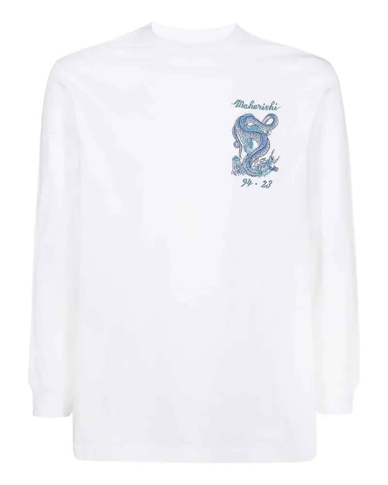 maharishi Langarmshirt mit Drachenstickerei - Weiß Weiß