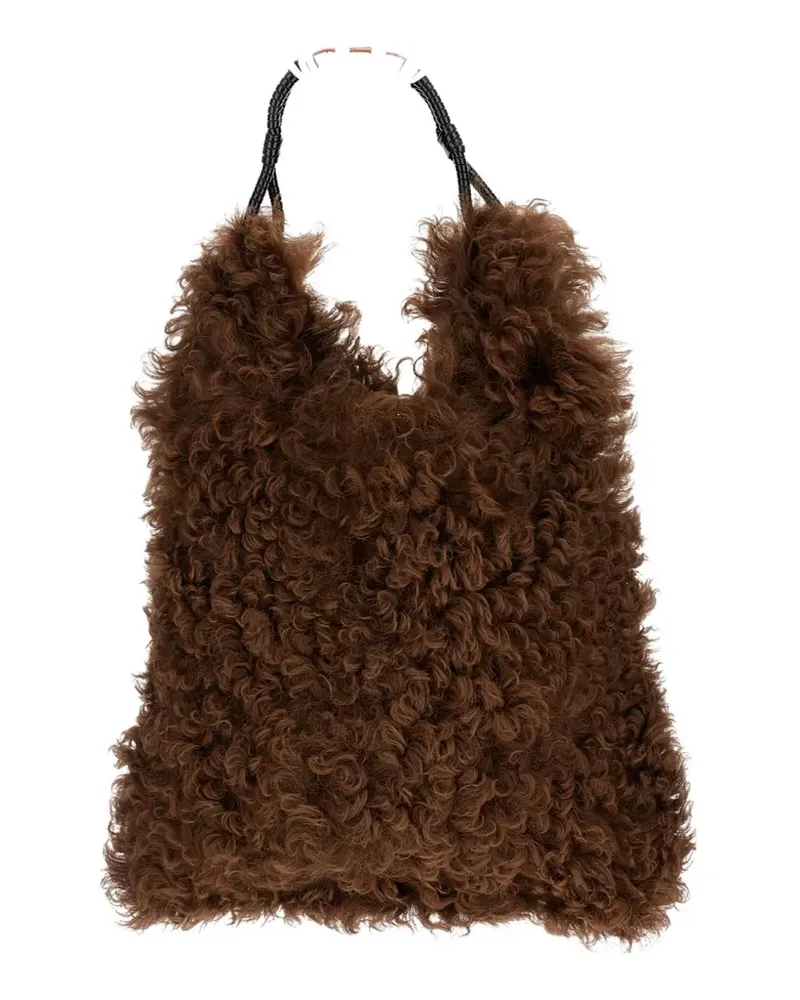 PLAN C Schultertasche mit Pelzhenkel - Braun Braun
